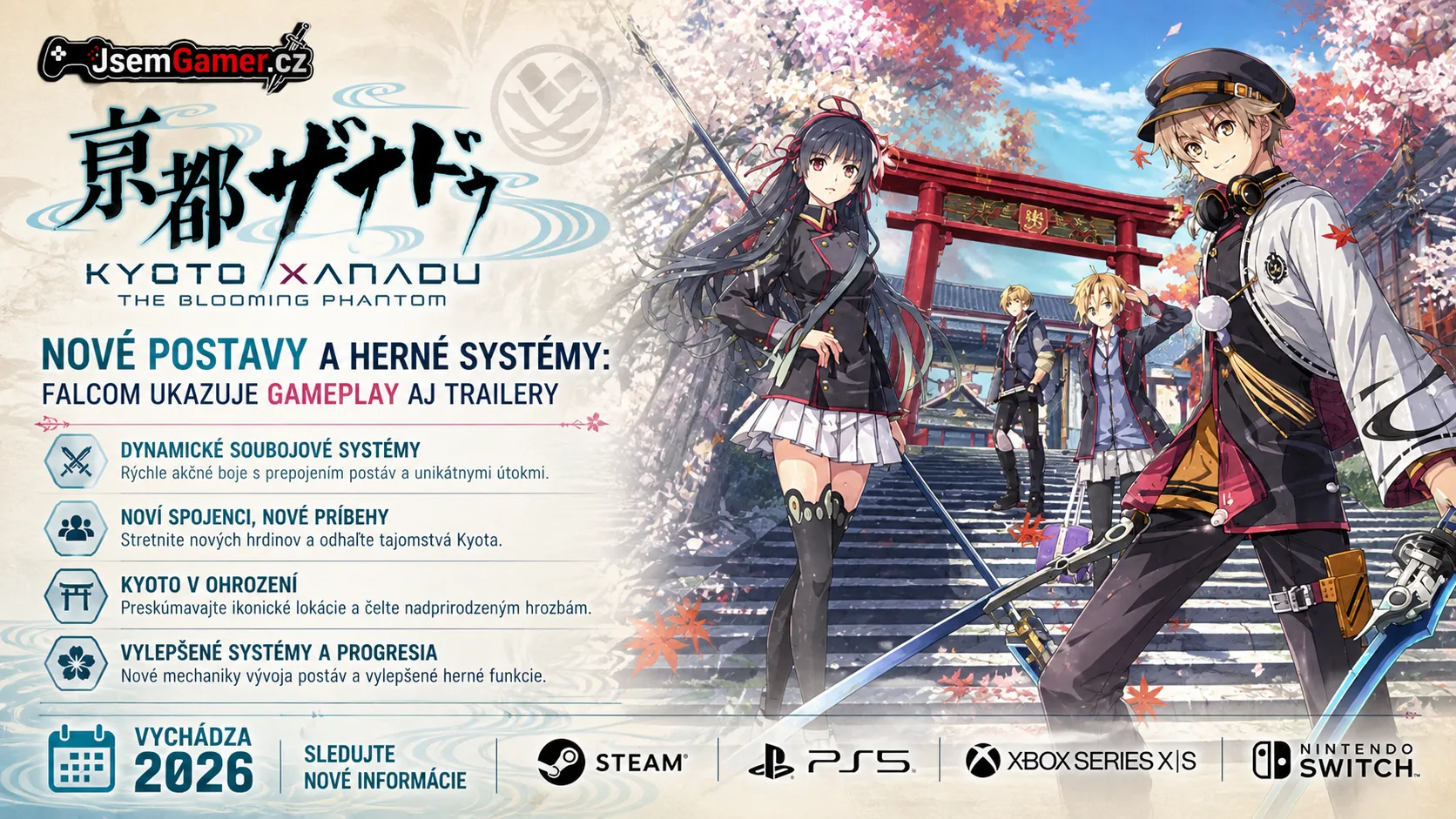 Kyoto Xanadu RPG odhaľuje nové postavy a herné systémy: Falcom ukazuje gameplay aj trailery pred vydaním