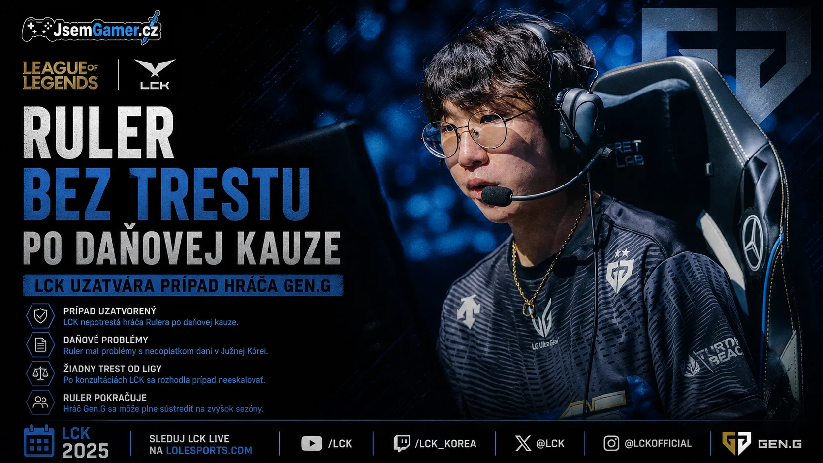 League of Legends LCK: Ruler bez trestu po daňovej kauze, liga uzatvára prípad hráča Gen.G