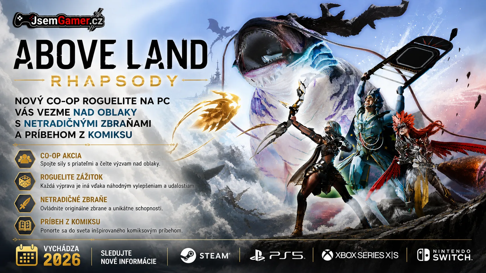 Above Land Rhapsody: Nový co-op roguelite na PC vás vezme nad oblaky s netradičnými zbraňami a príbehom z komiksu