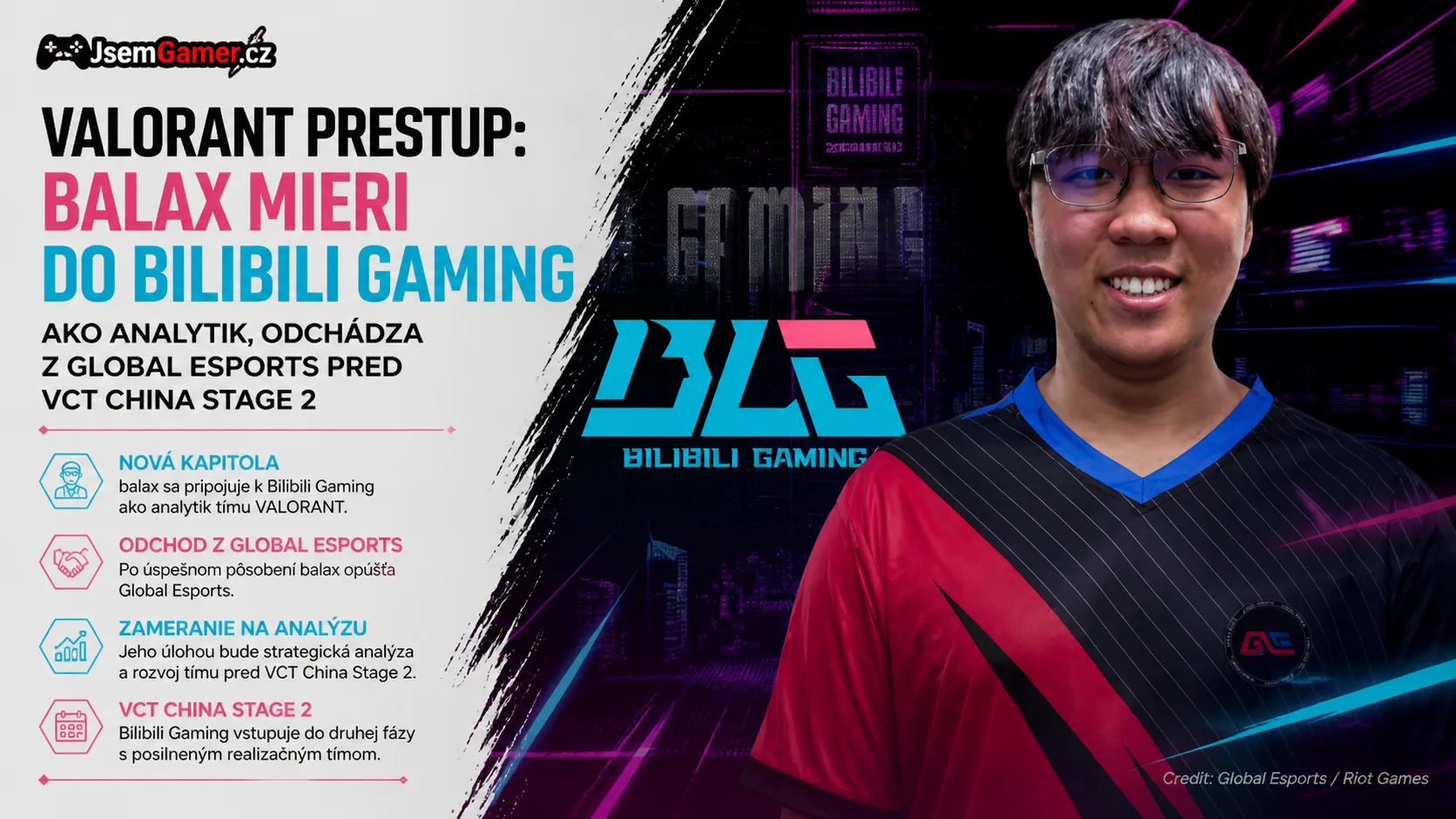 VALORANT prestup: balax mieri do Bilibili Gaming ako analytik, odchádza z Global Esports pred VCT China Stage 2