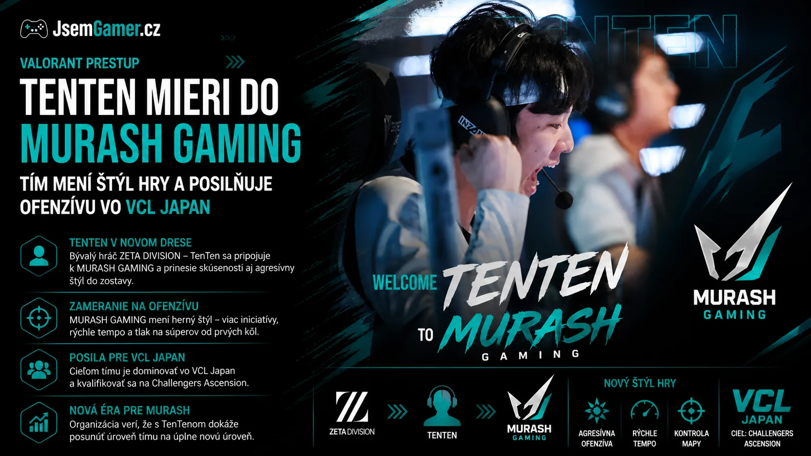 VALORANT prestup: TenTen mieri do MURASH GAMING, tím mení štýl hry a posilňuje ofenzívu vo VCL Japan