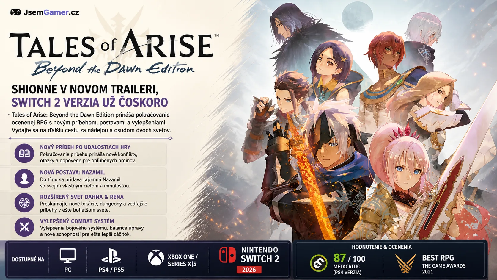 Tales of Arise: Beyond the Dawn Edition ukazuje Shionne v novom traileri, verzia pre Switch 2 dorazí už čoskoro