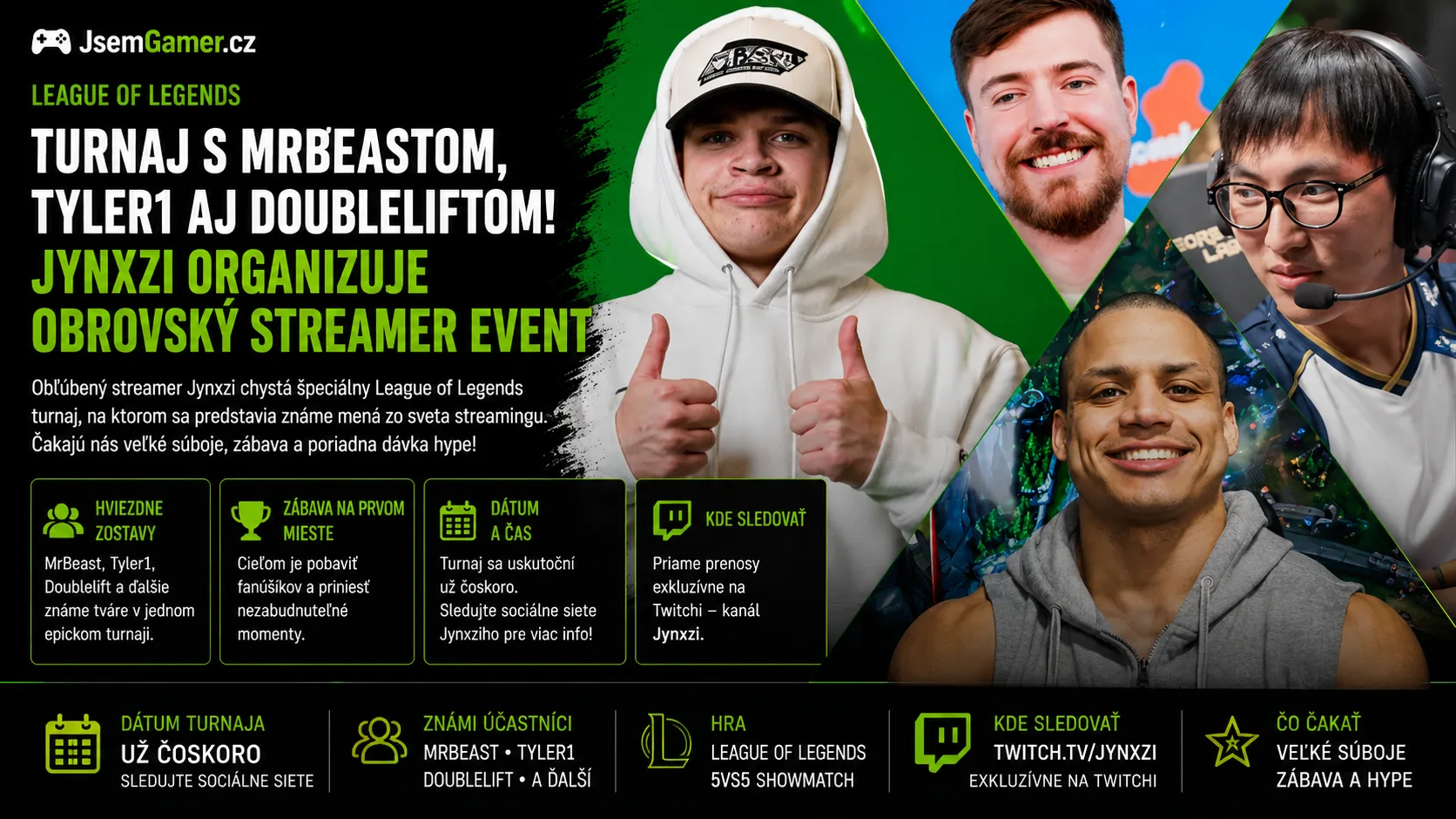 League of Legends turnaj s MrBeastom, Tyler1 aj Doubleliftom! Jynxzi organizuje obrovský streamer event