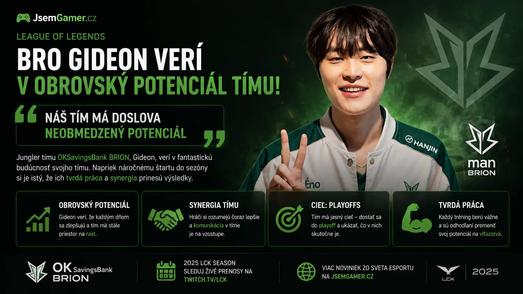 League of Legends: BRO Gideon verí v obrovský potenciál tímu! „Náš tím má doslova neobmedzený potenciál“