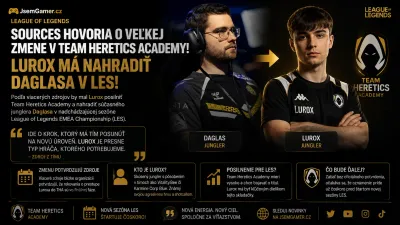 League of Legends: Sources hovoria o veľkej zmene v Team Heretics Academy! Lurox má nahradiť Daglasa v LES