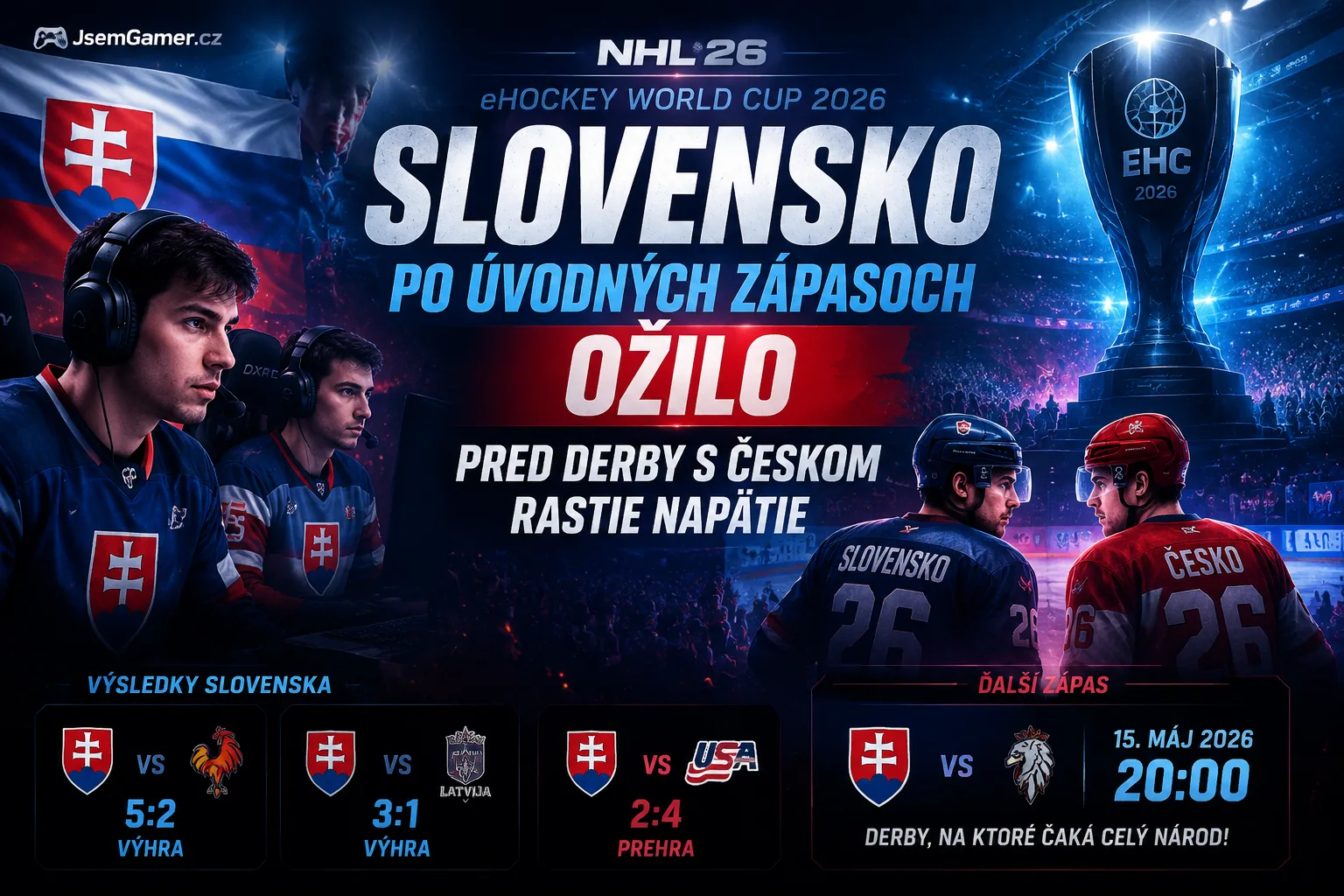 NHL 26: Slovensko po úvodných zápasoch eHockey World Cupu 2026 ožilo, pred derby s Českom rastie napätie