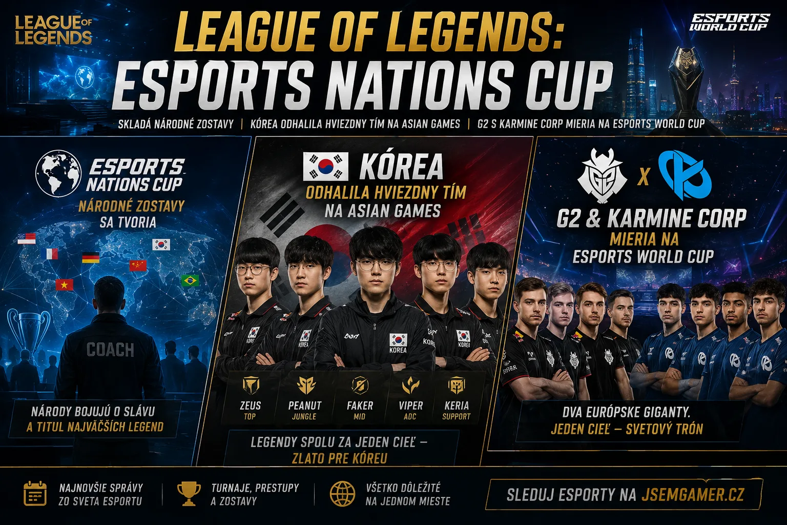 League of Legends: Esports Nations Cup skladá národné zostavy, Kórea odhalila hviezdny tím na Asian Games a G2 s Karmine Corp mieria na Esports World Cup