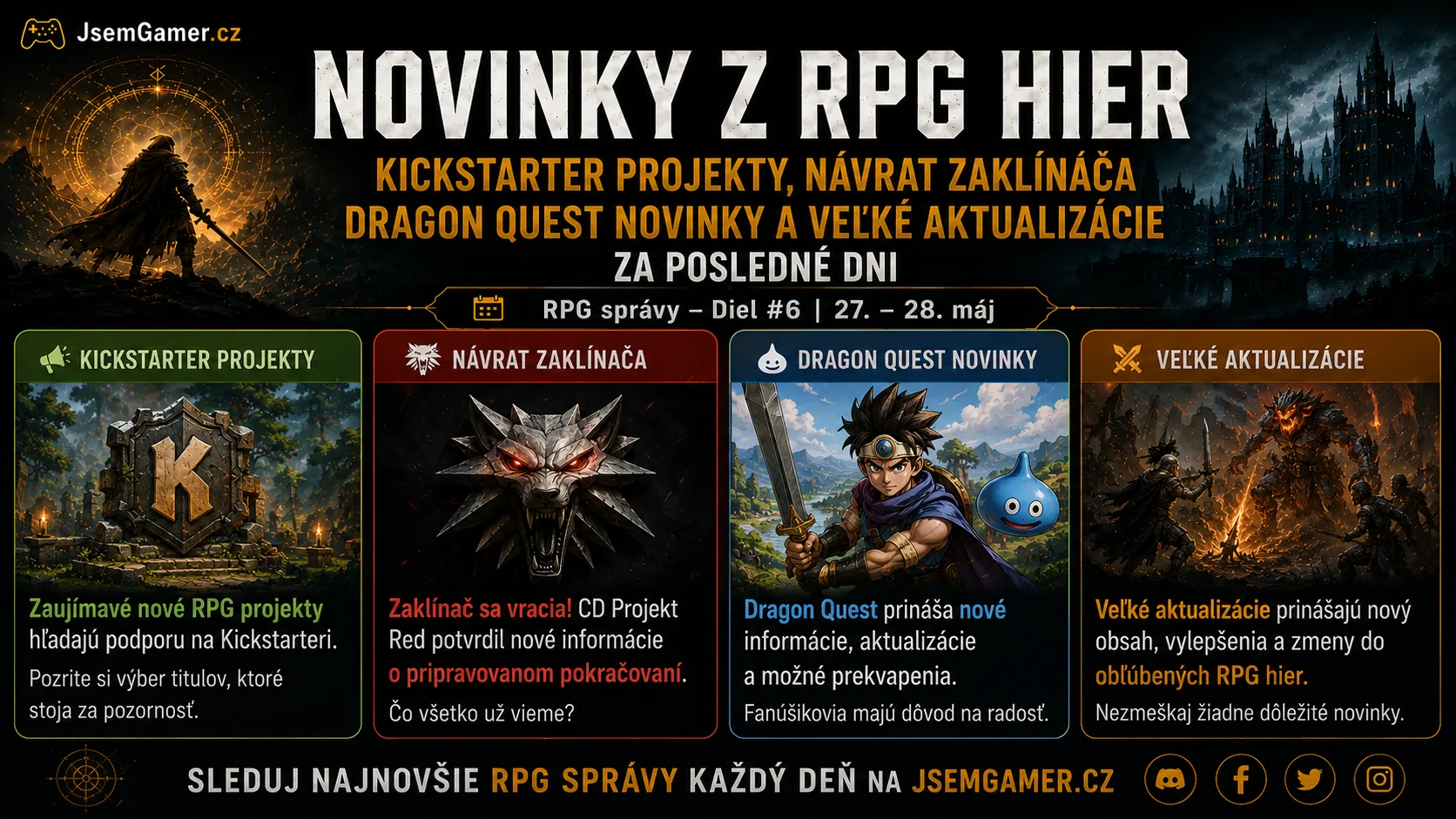 Novinky z RPG hier: Kickstarter projekty, návrat Zaklínača, Dragon Quest novinky a veľké aktualizácie