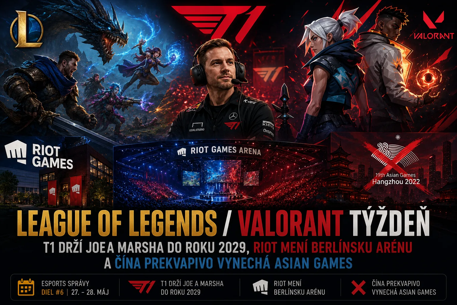 League of Legends a VALORANT týždeň: T1 drží Joea Marsha do roku 2029, Riot mení Berlínsku arénu a Čína prekvapivo vynechá Asian Games
