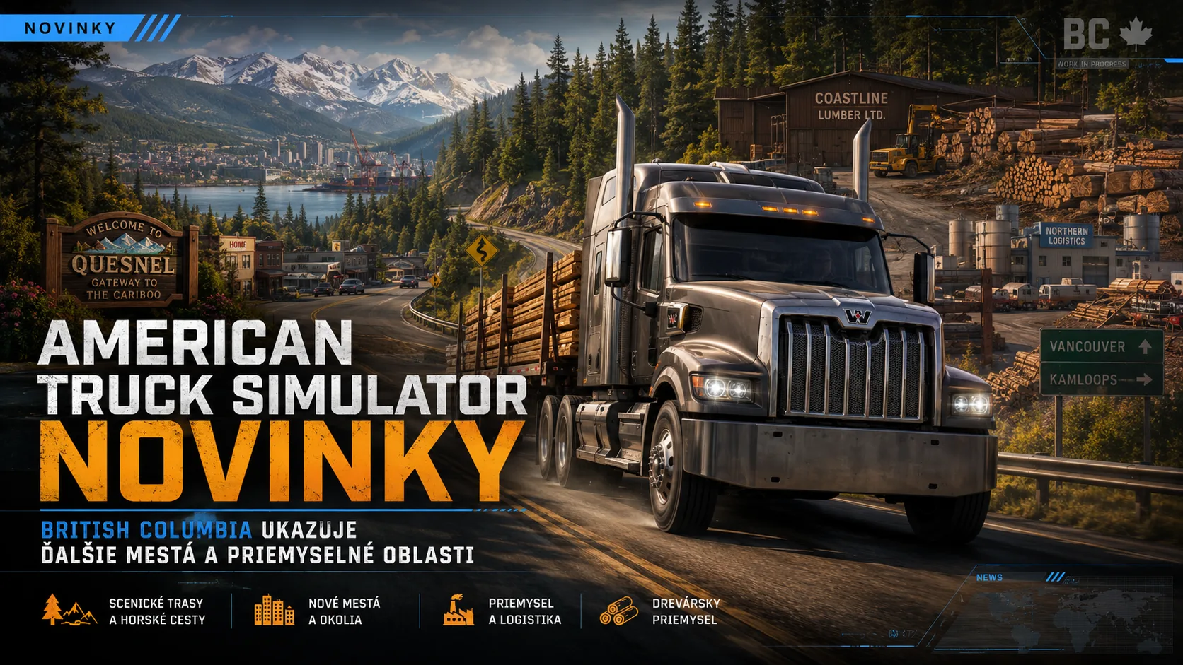 American Truck Simulator novinky: British Columbia ukazuje ďalšie mestá a priemyselné oblasti