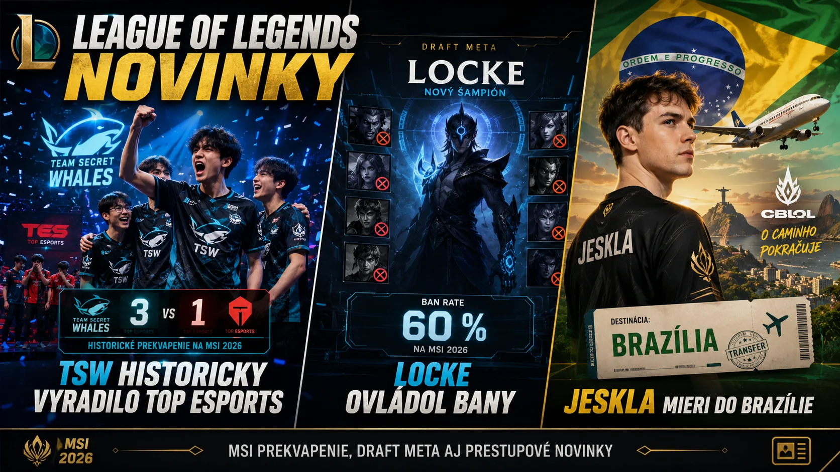 League of Legends novinky: TSW historicky vyradilo Top Esports, Locke ovládol bany a Jeskla mieri do Brazílie