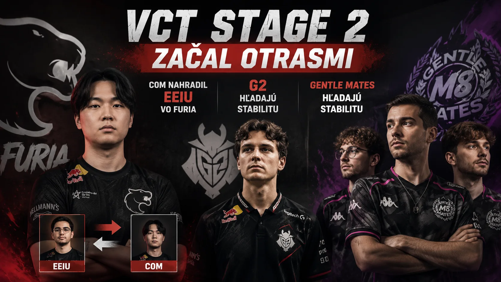 VCT Stage 2 začal otrasmi. C0M nahradil eeiu vo FURIA, G2 a Gentle Mates hľadajú stabilitu