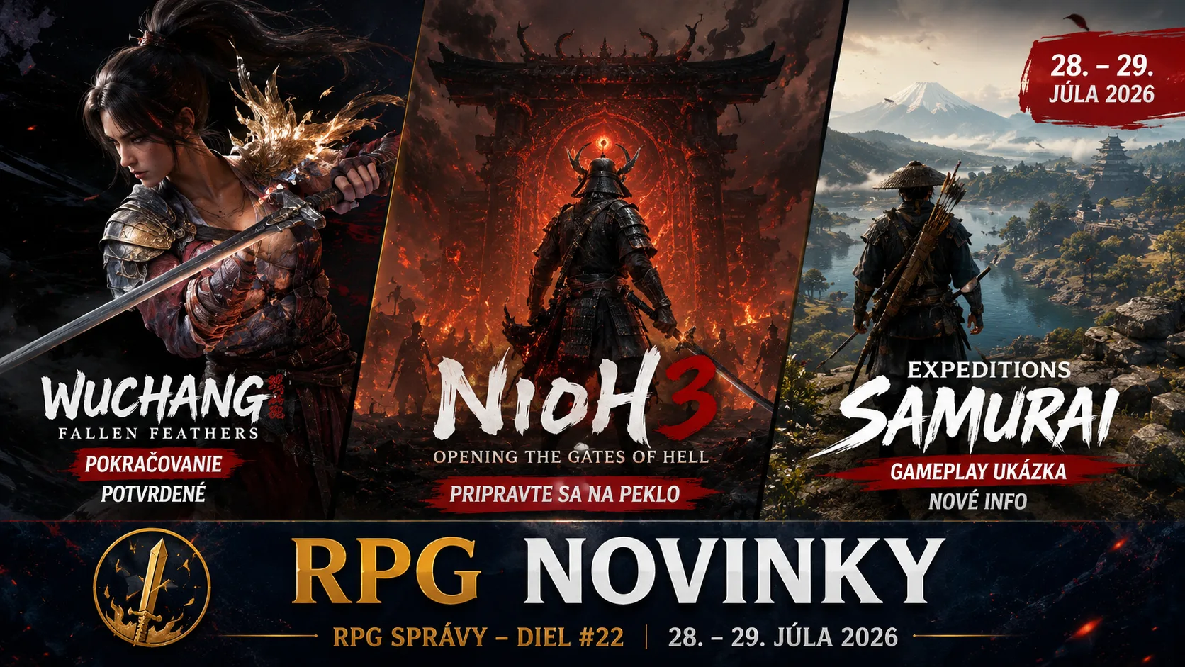 RPG novinky: Wuchang dostane pokračovanie, Nioh 3 otvorí brány pekla a Expeditions: Samurai ukazuje hrateľnosť