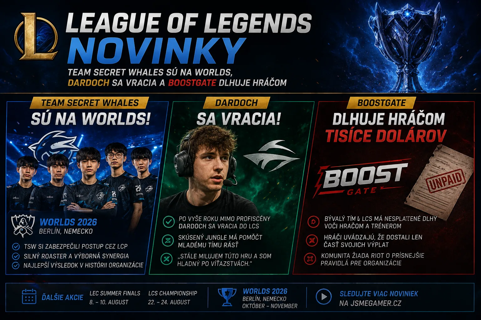 League of Legends novinky: Team Secret Whales sú na Worlds, Dardoch sa vracia a BoostGate dlhuje hráčom