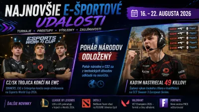 Najnovšie e-športové udalosti 16. – 22. 8.: CZ/SK trojica končí na EWC, pohár národov odložili a KAD1M nastrieľal 49 killov