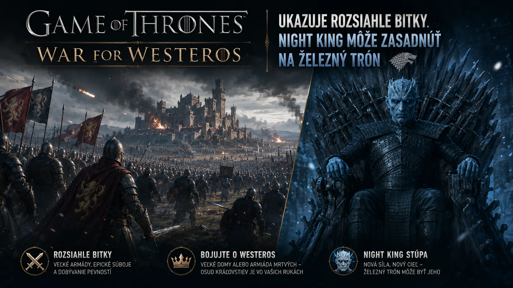 Game of Thrones: War for Westeros ukazuje rozsiahle bitky. Night King môže zasadnúť na Železný trón
