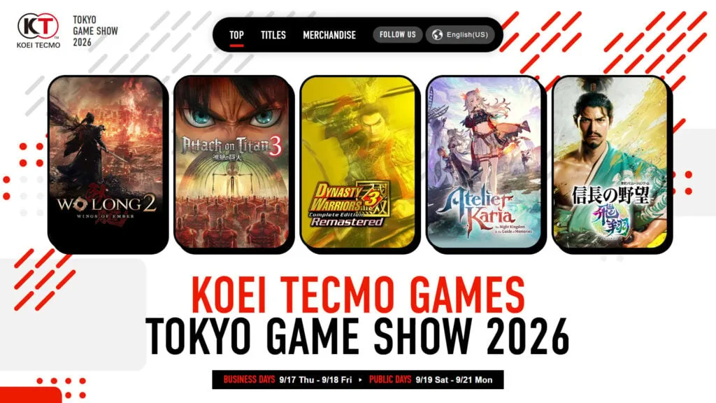 Koei Tecmo odhaľuje zostavu pre TGS 2026. Hrateľné budú Wo Long 2, Attack on Titan 3 aj nové Atelier