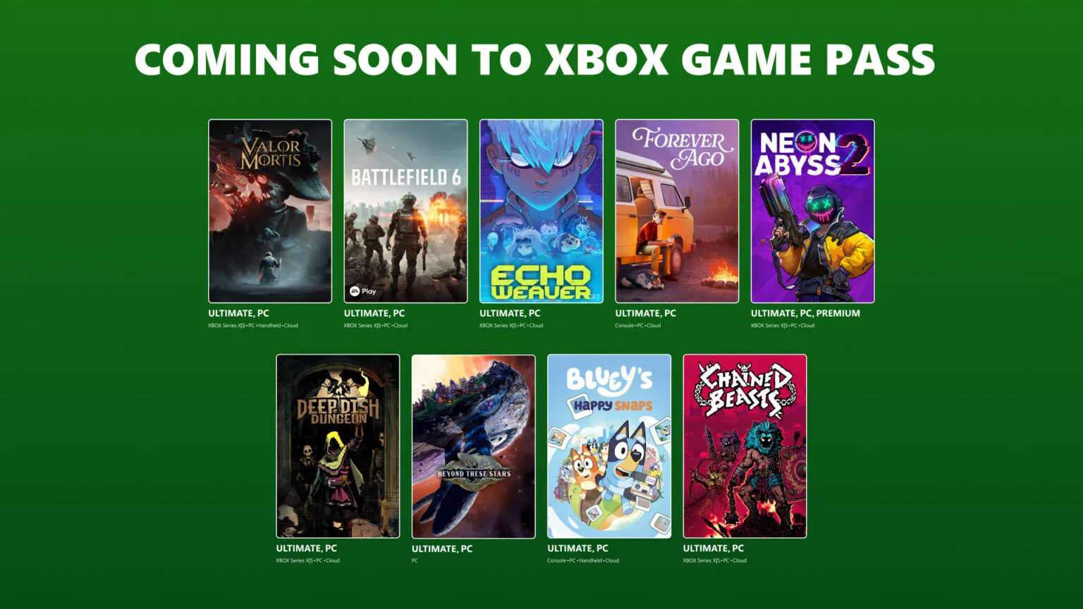 Xbox Game Pass v polovině října rozšíří Battlefield 6, Valor Mortis nebo Forever Ago